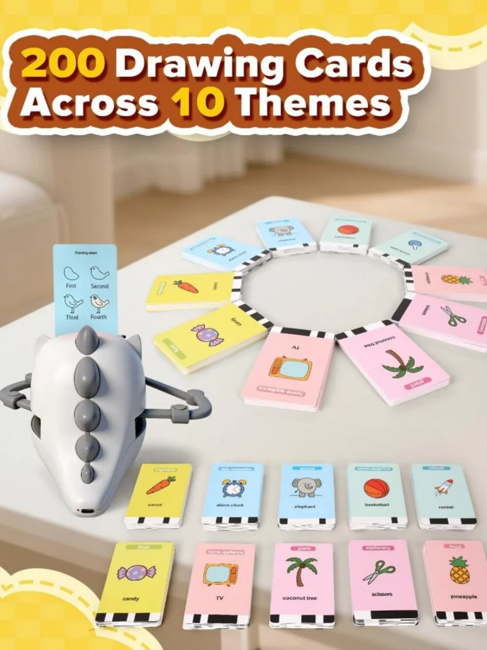 Interactive Drawing Robot Toy for Kids 3-8, 200 Cards, Educational Art Machine